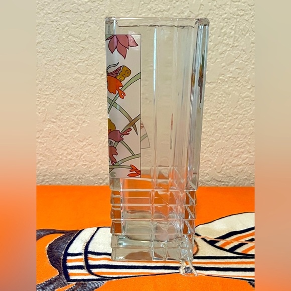 Vintage Geometric Vase Made in Italy Numbered Pressed Glass With Flower Decals - Picture 2 of 10